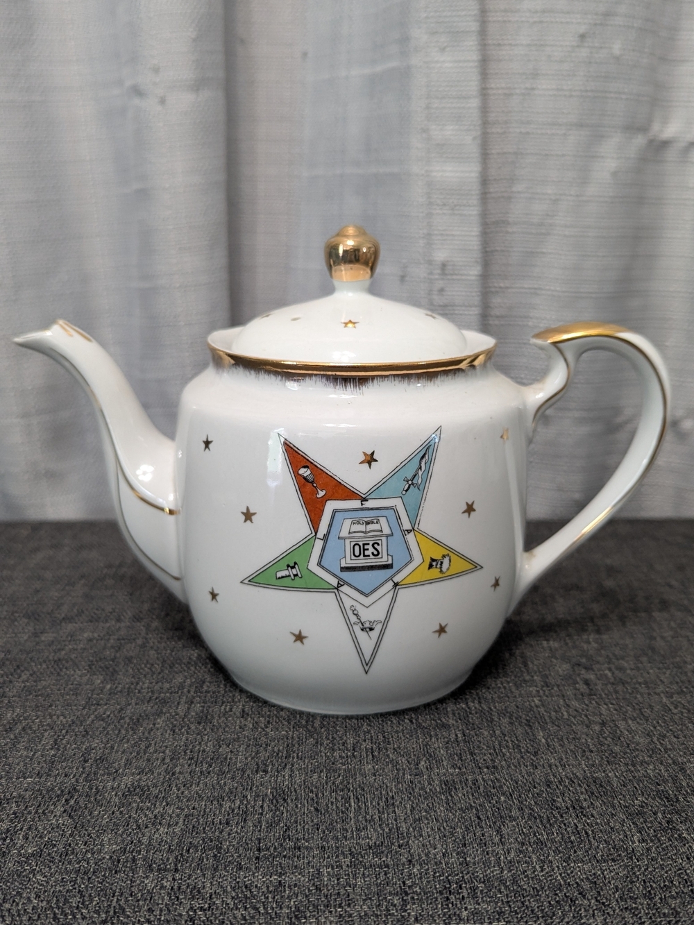 Lefton Masonic Order of the Eastern Star OES Hand Painted Teapot Gilded Japan